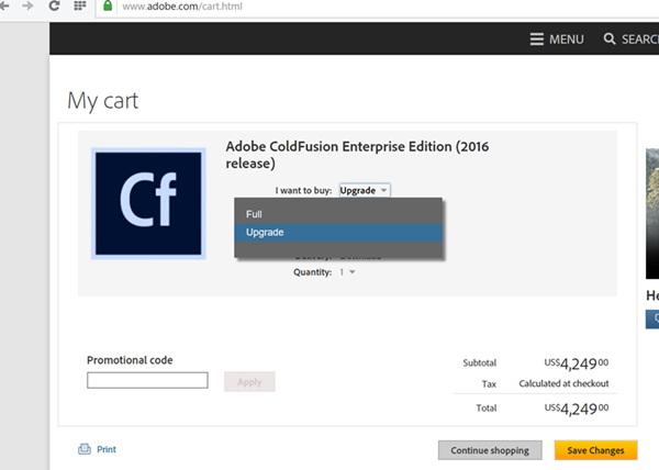 Options to edit Adobe CF cart page, to select other product alternatives