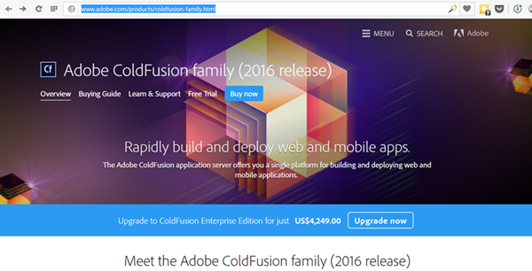 Front page of Adobe CF site, showing upgrade price
