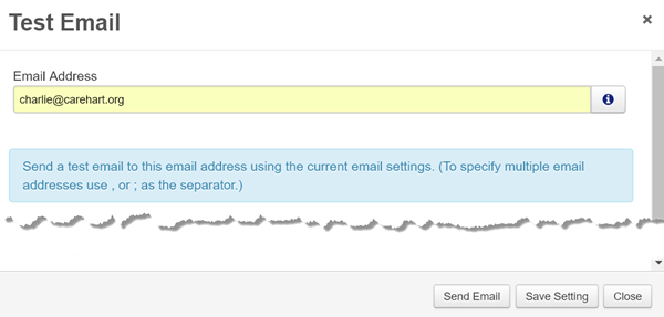 FR 7.3 test email 'save settings' page